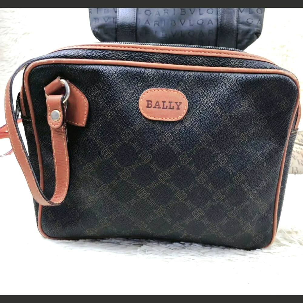Bally monogram leather makeup bag